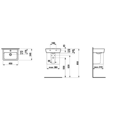 LAUFEN H8119510001041 - Bänkvask/Vägghängd PRO 45x34 cm keramik/vit