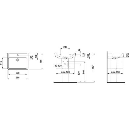 LAUFEN H8166120001311 - Vägghängt handfat i hörn PRO 45x46 cm keramik/vit