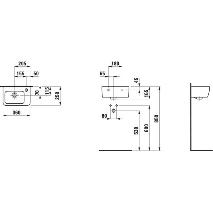 LAUFEN H8169550001061 - Vögghängt handfat PRO 36x25 cm keramik/vit