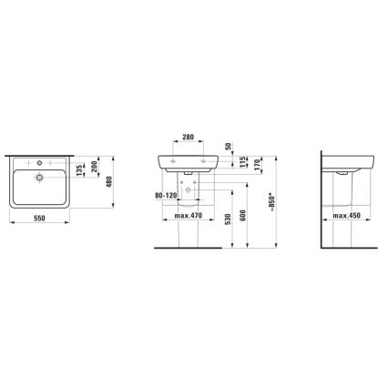 LAUFEN H8189510001041 - Bänkvask/Vägghängd PRO 55x48 cm keramik/vit