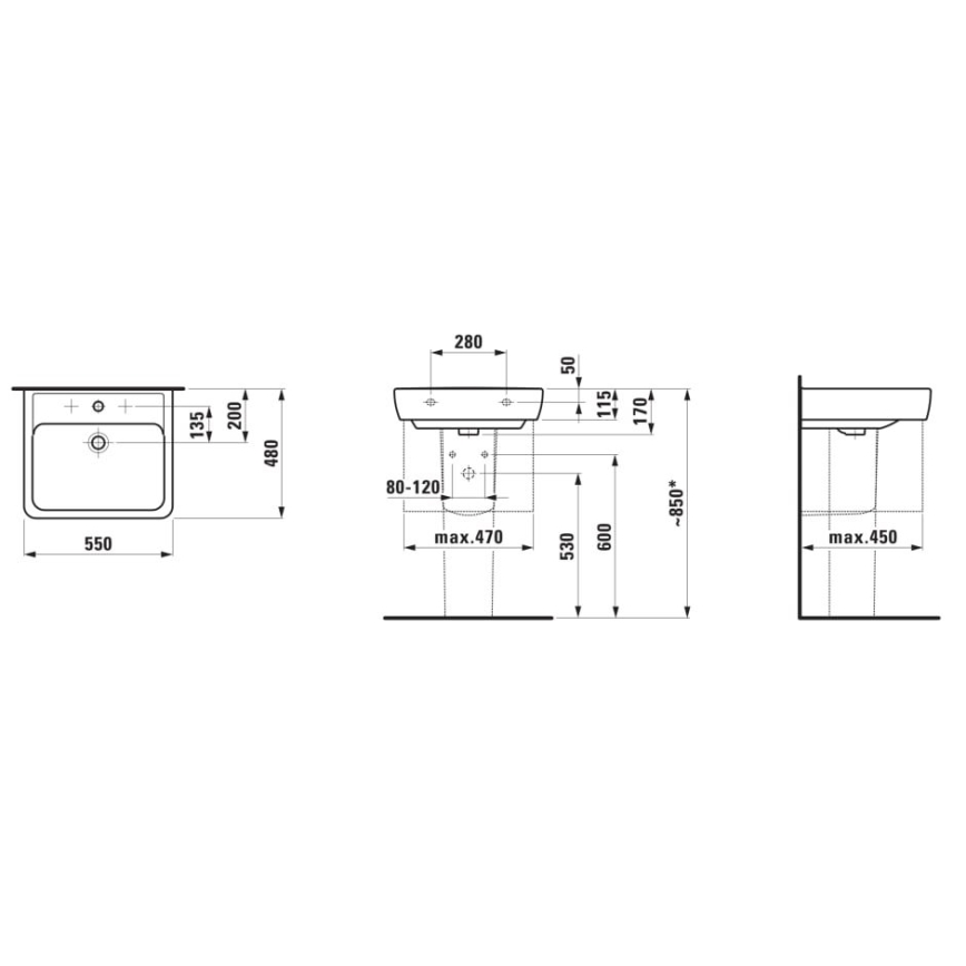 LAUFEN H8189510001041 - Bänkvask/Vägghängd PRO 55x48 cm keramik/vit