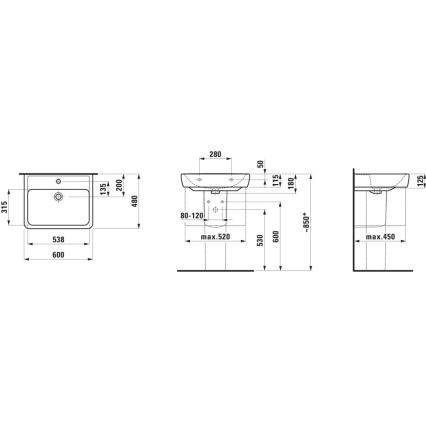 LAUFEN H8189520001041 - Bänkvask/Vägghängd PRO 60x48 cm keramik/vit