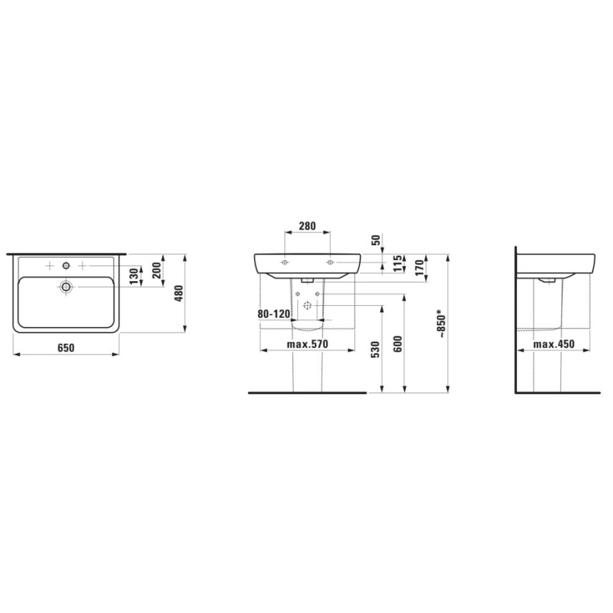 LAUFEN H8189530001041 - Bänkvask/Vägghängd PRO 65x48 cm keramik/vit