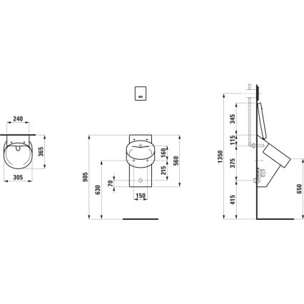 LAUFEN H8402817160001 - Urinal med öppningar för VAL-lock, bakre vattenanslutning, bakre avloppsanslutning, keramik/matt svart