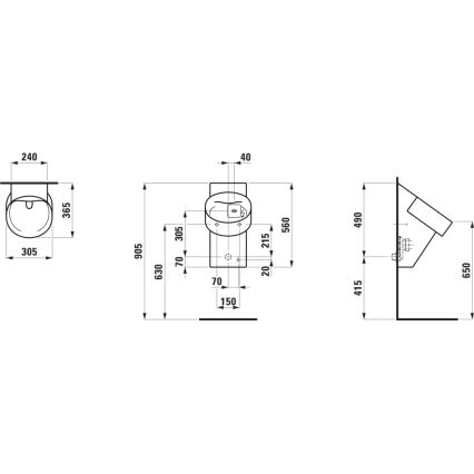 LAUFEN H8402867160001 - Urinal med sensor VAL 230 V, bakanslutning och bakavlopp, keramik, matt svart