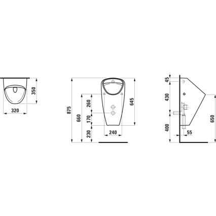 LAUFEN H8410610000001 - Urinoar CAPRINO iInternt inlopp, bakre avlopp, keramik/vit