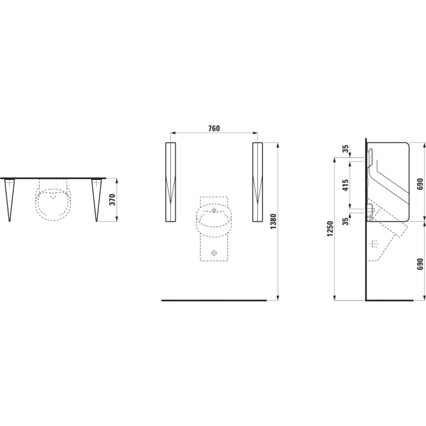 LAUFEN H8472800200001 - Pissoaravdelare VAL 69x37 cm keramik/högblank svart
