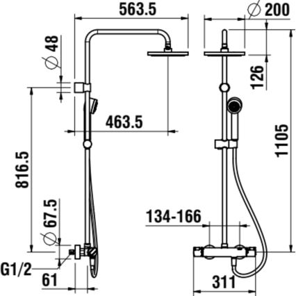 LAUFEN HF500957100600 - Duschutrustning med termostat CITYPRO skinande krom