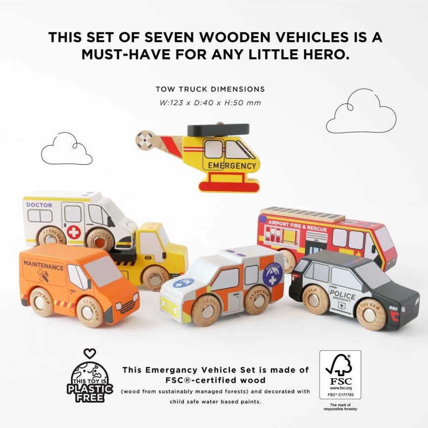 Le Toy Van - Set med räddningsbilar och helikopter
