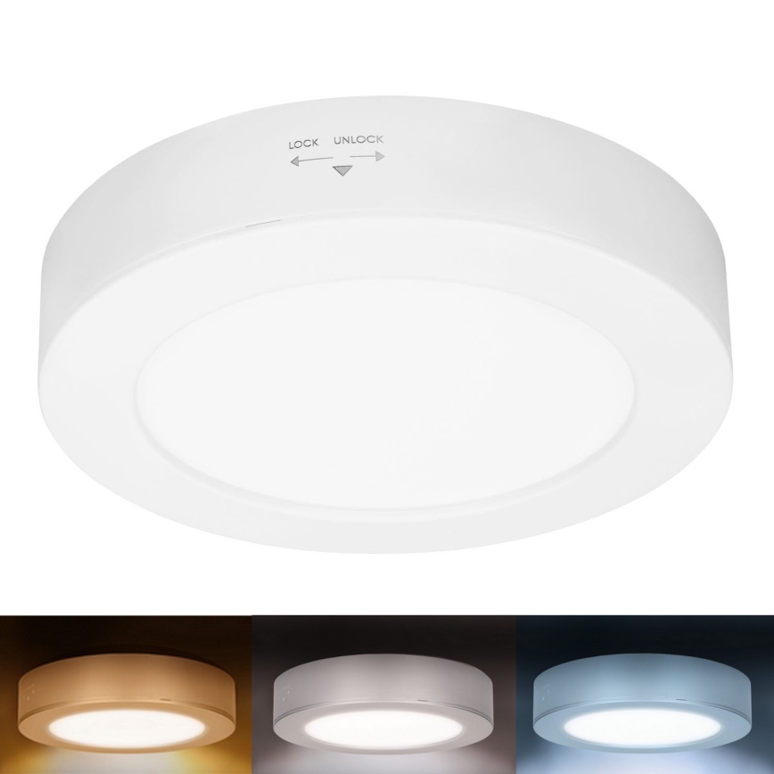 LED 2-i-1-panel för ytmontering och infällnad, 12 W, 230 V, 3000/4000/6000 K, Ø 17 cm, IP54, vit