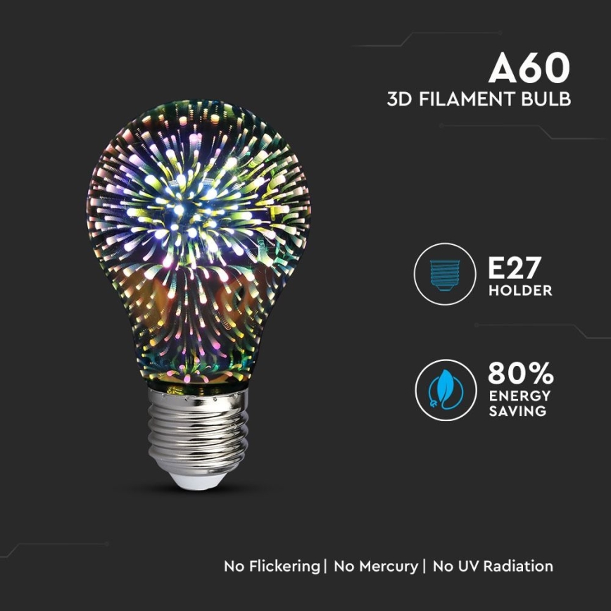 LED 3D Dekorativ glödlampa FILAMENT A60 E27/3W/230V 3000K