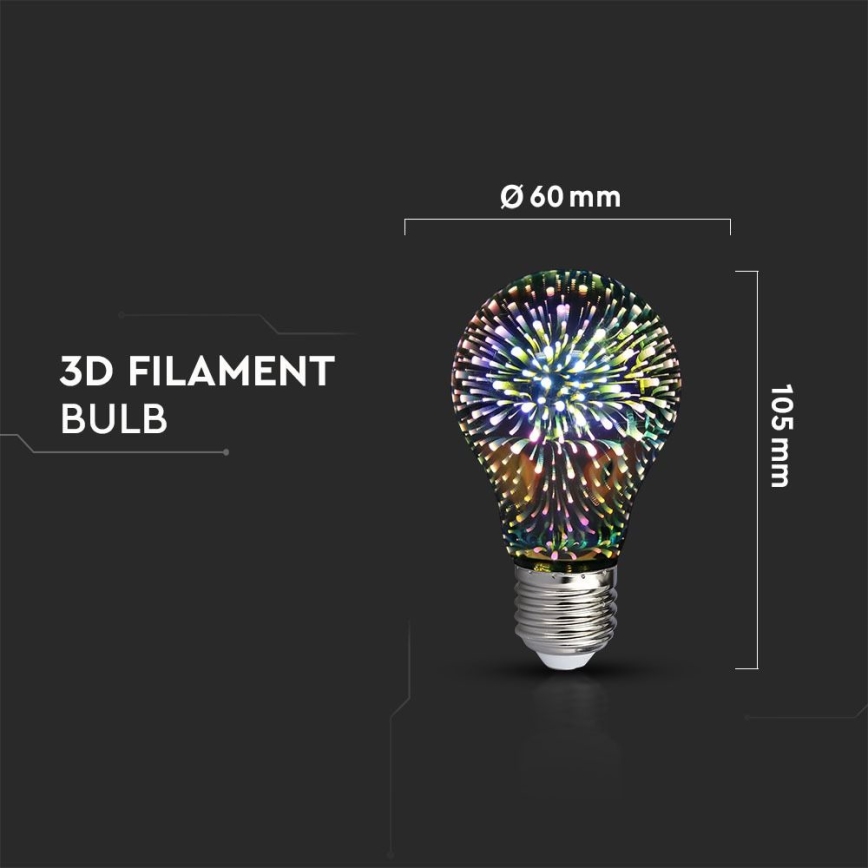 LED 3D Dekorativ glödlampa FILAMENT A60 E27/3W/230V 3000K