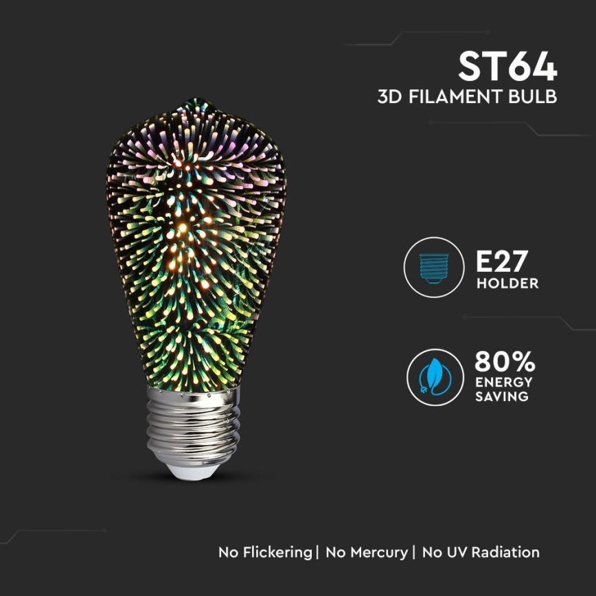 LED 3D Dekorativ glödlampa FILAMENT ST64 E27/3W/230V 3000K