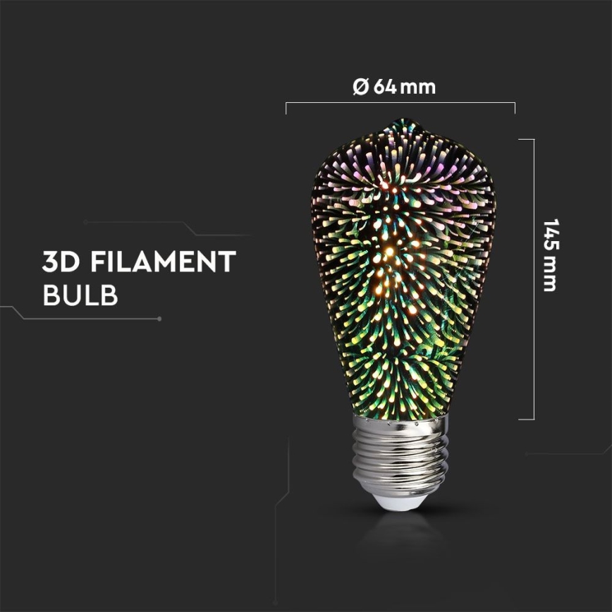 LED 3D Dekorativ glödlampa FILAMENT ST64 E27/3W/230V 3000K