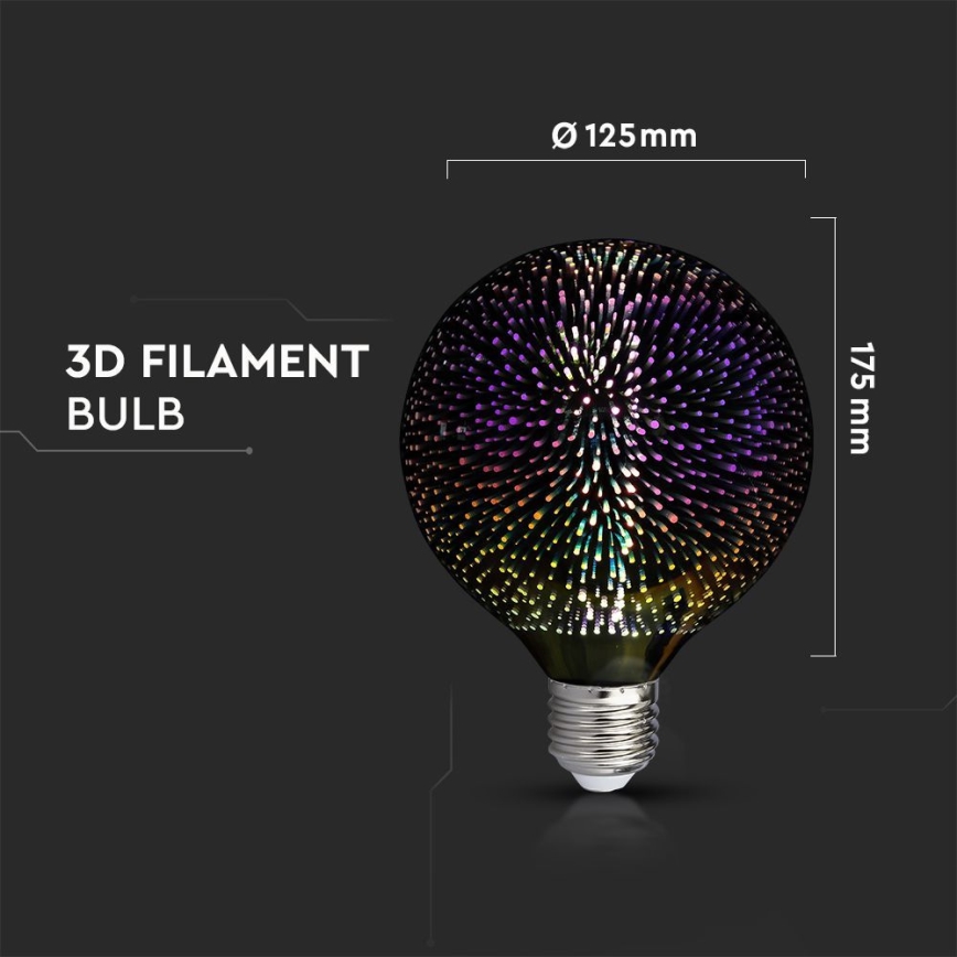 LED 3D glödlampa FILAMENT G125 E27/4W/230V 3000K