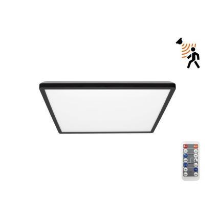 LED Badrumsljus med rörelsessensor och skymningssensor NIVERA LED/12W/230V IP54 3000/4000/6000K 22,5x22,5 cm svart + fjärrkontroll