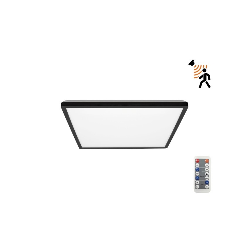 LED Badrumsljus med rörelsessensor och skymningssensor NIVERA LED/12W/230V IP54 3000/4000/6000K 22,5x22,5 cm svart + fjärrkontroll