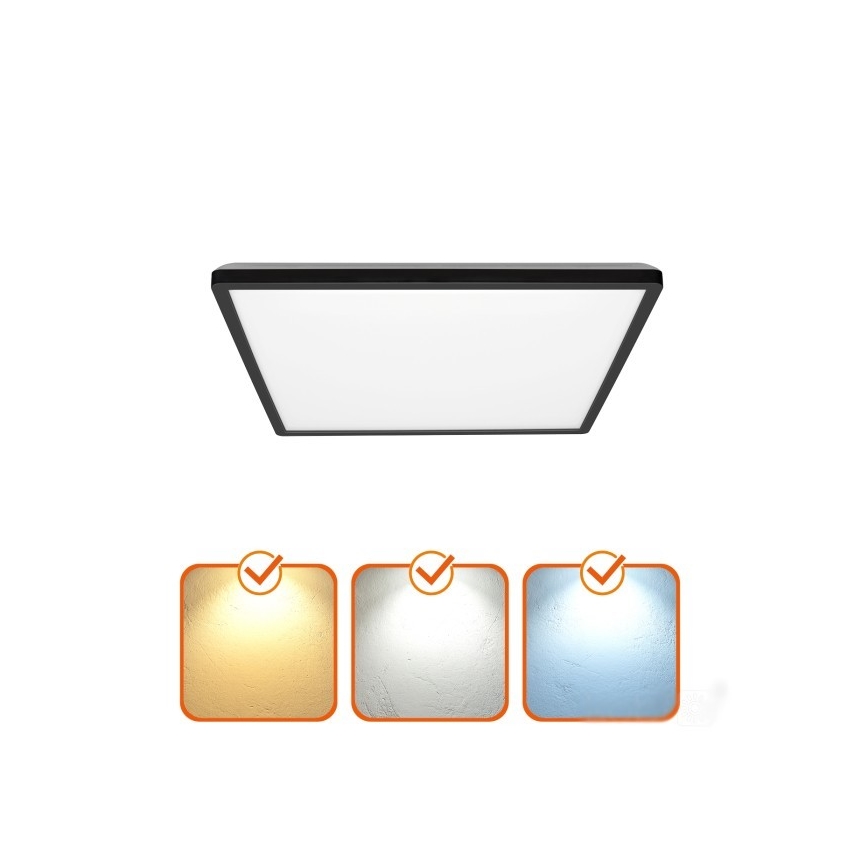 LED Badrumsljus med rörelsessensor och skymningssensor NIVERA LED/12W/230V IP54 3000/4000/6000K 22,5x22,5 cm svart + fjärrkontroll