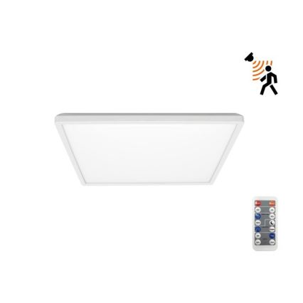 LED Badrumsljus med rörelsessensor och skymningssensor NIVERA LED/12W/230V IP54 3000/4000/6000K 22,5x22,5 cm vit + fjärrkontroll