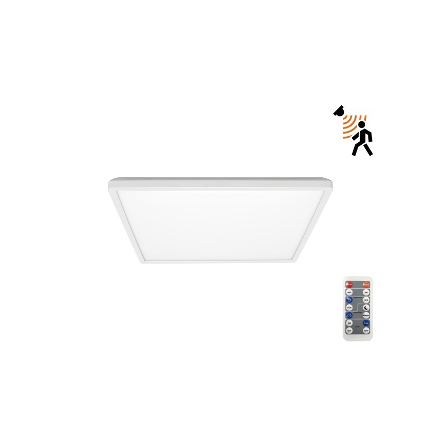 LED Badrumsljus med rörelsessensor och skymningssensor NIVERA LED/12W/230V IP54 3000/4000/6000K 22,5x22,5 cm vit + fjärrkontroll