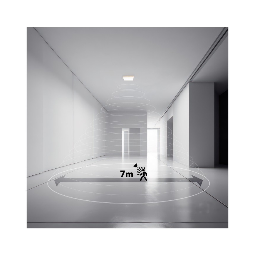 LED Badrumsljus med rörelsessensor och skymningssensor NIVERA LED/12W/230V IP54 3000/4000/6000K 22,5x22,5 cm vit + fjärrkontroll