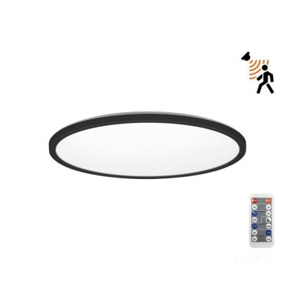 LED Badrumsljus med rörelsessensor och skymningssensor NIVERA LED/12W/230V IP54 3000/4000/6000K diameter 22,5 cm svart + fjärrkontroll