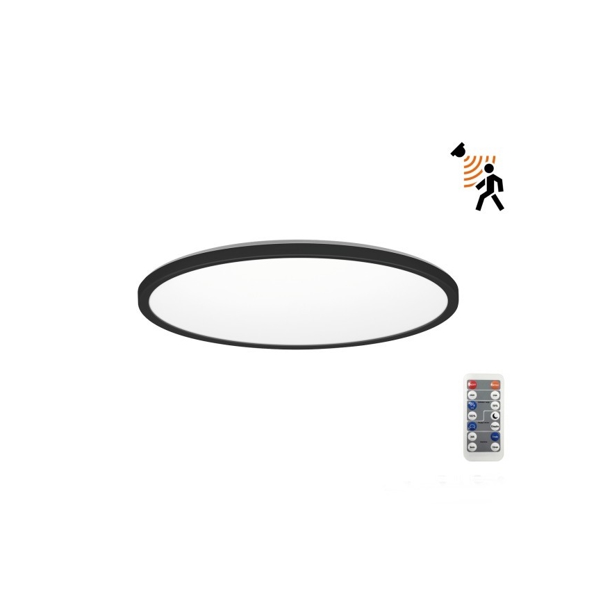 LED Badrumsljus med rörelsessensor och skymningssensor NIVERA LED/12W/230V IP54 3000/4000/6000K diameter 22,5 cm svart + fjärrkontroll
