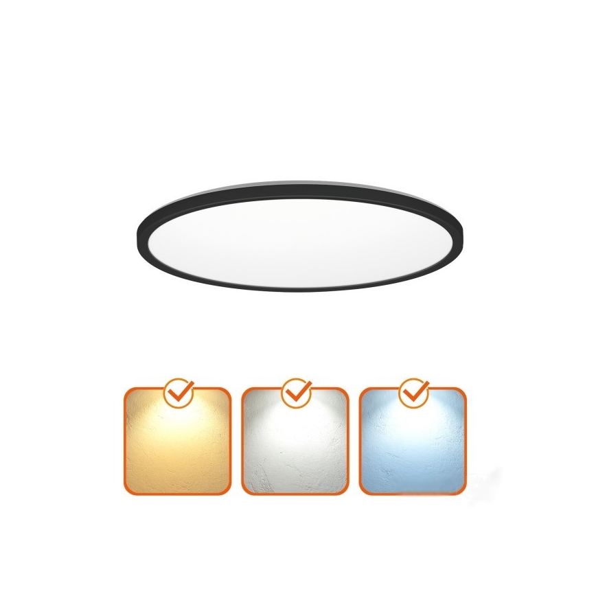 LED Badrumsljus med rörelsessensor och skymningssensor NIVERA LED/12W/230V IP54 3000/4000/6000K diameter 22,5 cm svart + fjärrkontroll