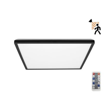 LED Badrumsljus med rörelsessensor och skymningssensor NIVERA LED/18W/230V IP54 3000/4000/6000K 30x30 cm svart + fjärrkontroll