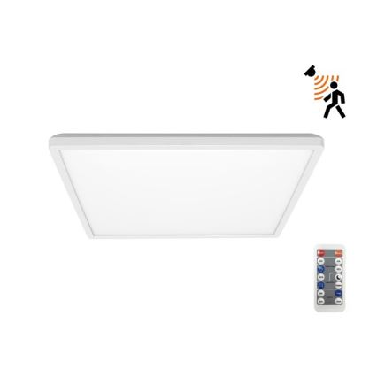 LED Badrumsljus med rörelsessensor och skymningssensor NIVERA LED/18W/230V IP54 3000/4000/6000K 30x30 cm vit + fjärrkontroll