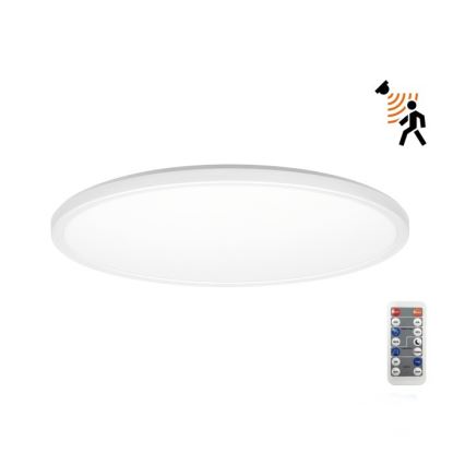LED Badrumsljus med rörelsessensor och skymningssensor NIVERA LED/18W/230V IP54 3000/4000/6000K diameter 30 cm vit + fjärrkontroll