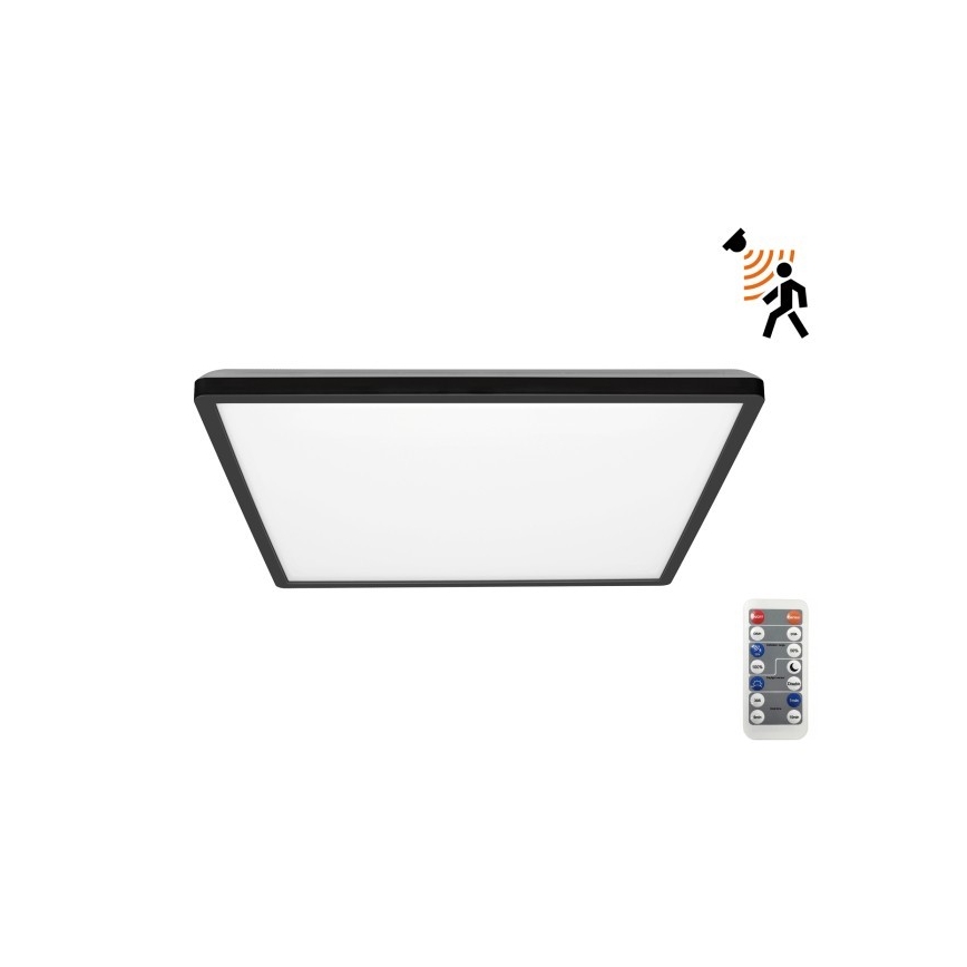 LED Badrumsljus med rörelsessensor och skymningssensor NIVERA LED/24W/230V IP54 3000/4000/6000K 30x30 cm svart + fjärrkontroll