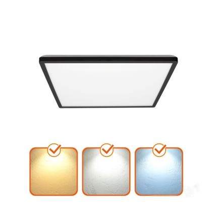 LED Badrumsljus med rörelsessensor och skymningssensor NIVERA LED/24W/230V IP54 3000/4000/6000K 30x30 cm svart + fjärrkontroll