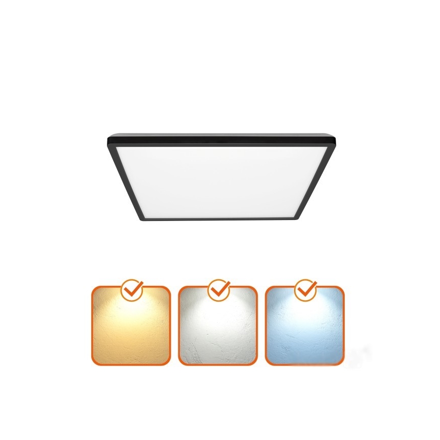 LED Badrumsljus med rörelsessensor och skymningssensor NIVERA LED/24W/230V IP54 3000/4000/6000K 30x30 cm svart + fjärrkontroll