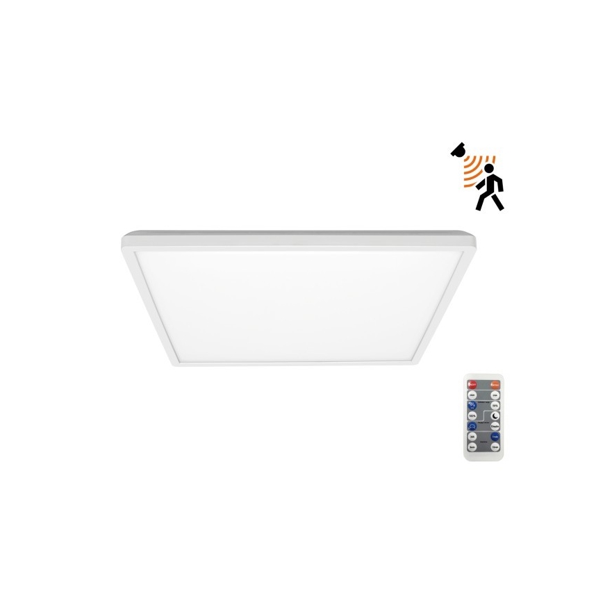 LED Badrumsljus med rörelsessensor och skymningssensor NIVERA LED/24W/230V IP54 3000/4000/6000K 30x30 cm vit + fjärrkontroll