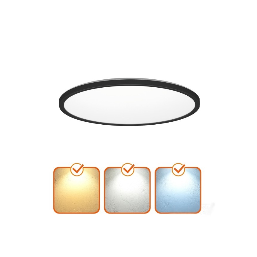 LED Badrumsljus med rörelsessensor och skymningssensor NIVERA LED/24W/230V IP54 3000/4000/6000K diameter 30 cm svart + fjärrkontroll