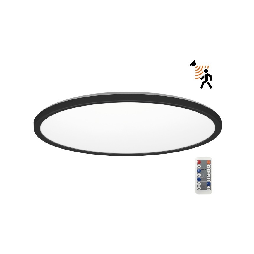 LED Badrumsljus med rörelsessensor och skymningssensor NIVERA LED/32W/230V IP54 3000/4000/6000K diameter 42 cm svart + fjärrkontroll