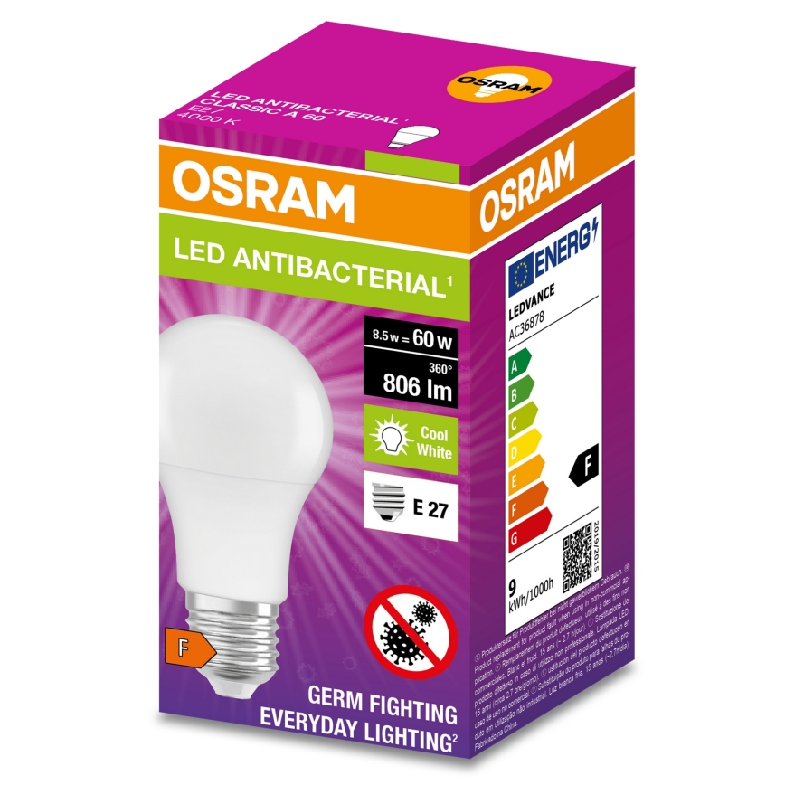 LED Bakteriedödande glödlampa  A60 E27/8,5W/230V 4000K - Osram