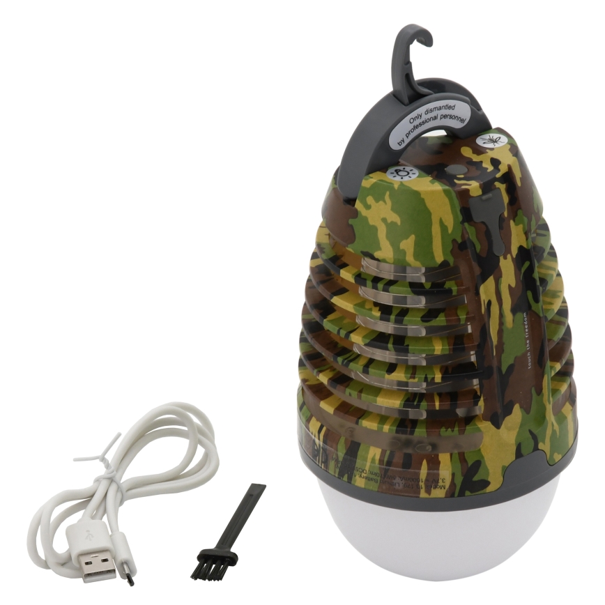 LED Bärbar uppladdningsbar lampa med insektsfångare LED/2W/3,7V 1800 mAh IPX4 kamouflage
