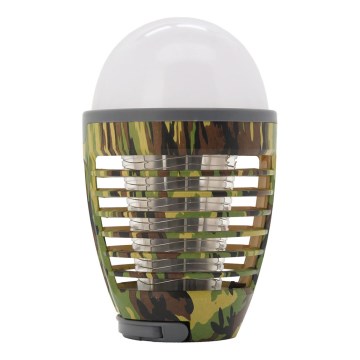 LED Bärbar uppladdningsbar lampa med insektsfälla LED/2W/3,7V 1800 mAh IPX4 kamouflage