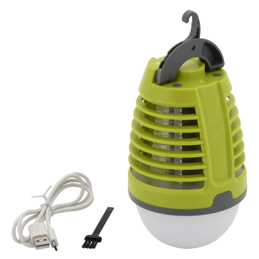 LED Bärbar uppladdningsbar lampa med insektsfälla LED/2W/3,7V 1800 mAh IPX4 grön