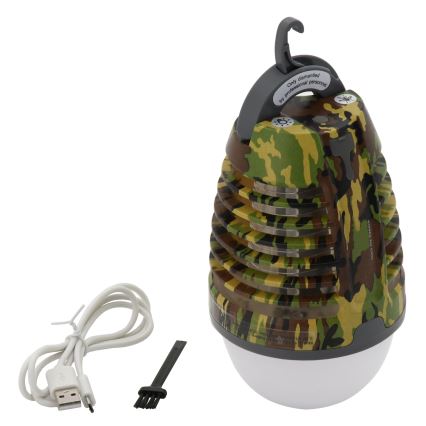 LED Bärbar uppladdningsbar lampa med insektsfälla LED/2W/3,7V 1800 mAh IPX4 kamouflage