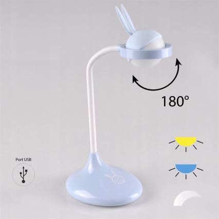 LED Barn touch lampa RABBIT LED/0,4W/5V 3000/6500K blå + USB