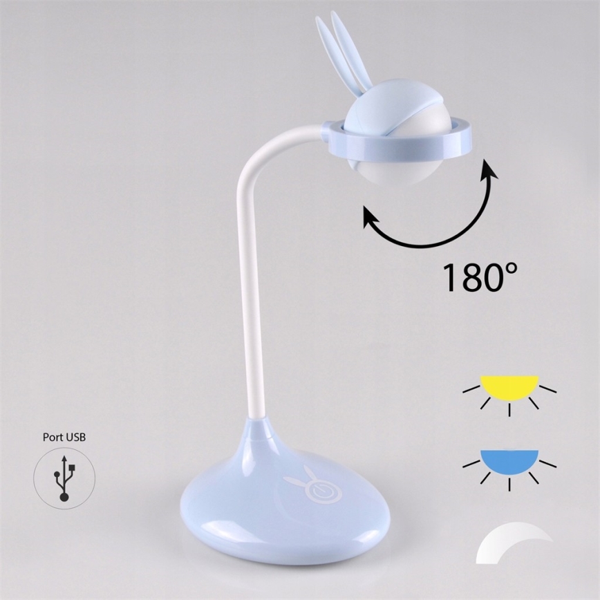LED Barn touch lampa RABBIT LED/0,4W/5V 3000/6500K blå + USB