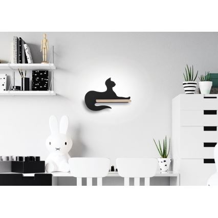 LED Barn Vägglampa med Hylla Svart Katt LED/5W/230V