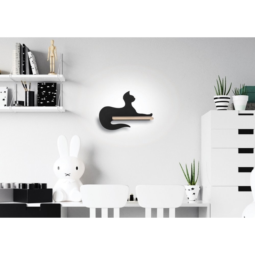 LED Barn Vägglampa med Hylla Svart Katt LED/5W/230V
