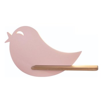 LED Barnvägglampa med hylla BIRD LED/5W/230V rosa/trä,