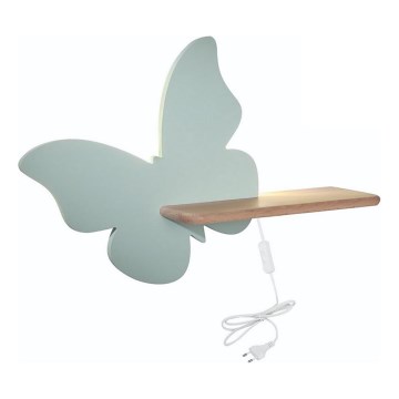 LED Barnvägglampa med hylla BUTTERFLY LED/5W/230V grön/trä,