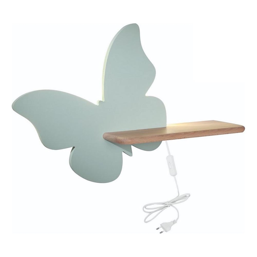 LED Barnvägglampa med hylla BUTTERFLY LED/5W/230V grön/trä,