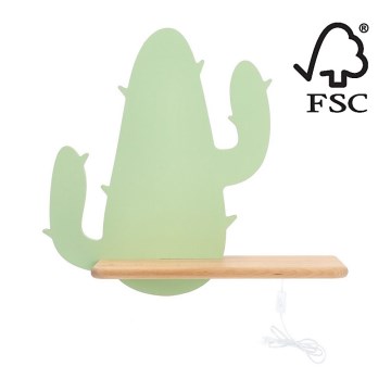 LED Barnvägglampa med hylla CACTUS LED/4W/230V grön/trä,